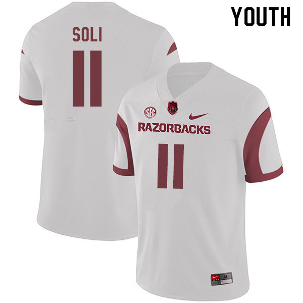 Youth #11 Mataio Soli Arkansas Razorbacks College Football Jerseys Sale-White - Click Image to Close